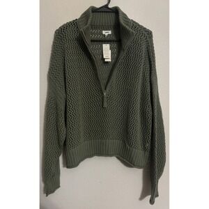 NWT Aerie Women's Green Crochet Quarter Zip Sweater size medium